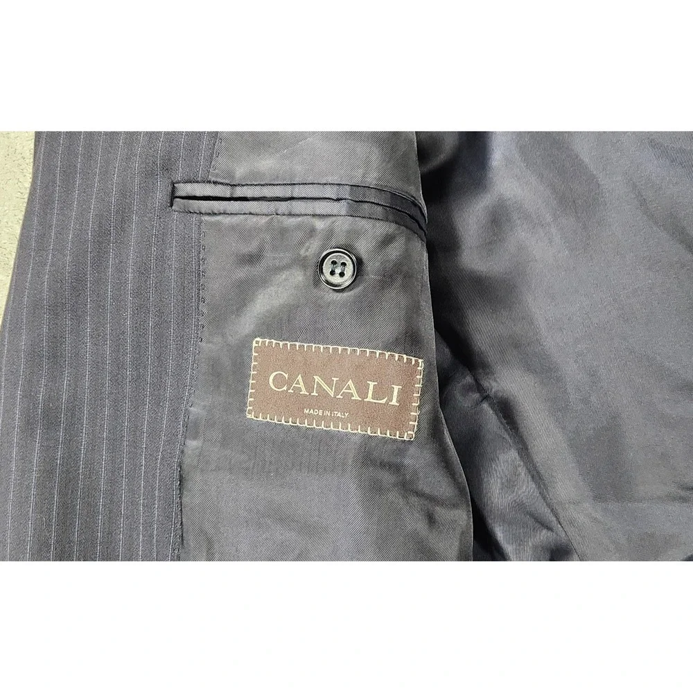 Canali Blazer‎ Mens 44 Made in Italy Blue Pinstripe Wool 2-Button Suit Jacket